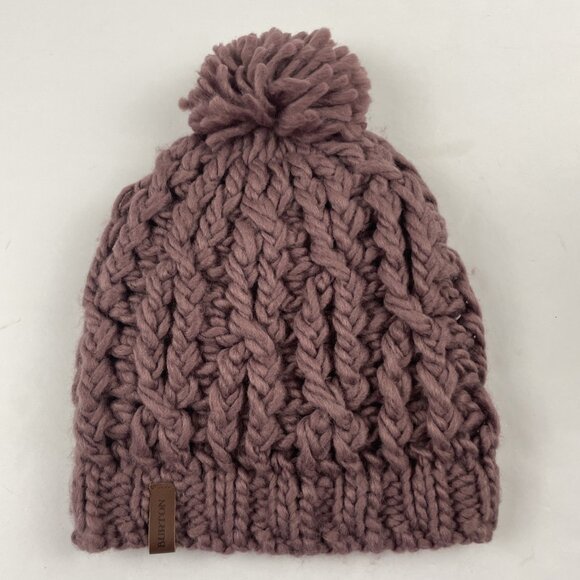 BURTON Beanie Chunky Cable Knit Kismet Women's OS Lavender Purple Pom Hat - Picture 1 of 6